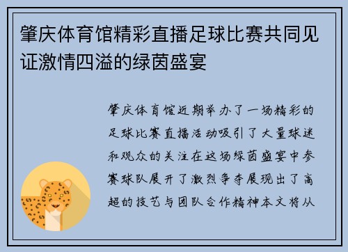肇庆体育馆精彩直播足球比赛共同见证激情四溢的绿茵盛宴